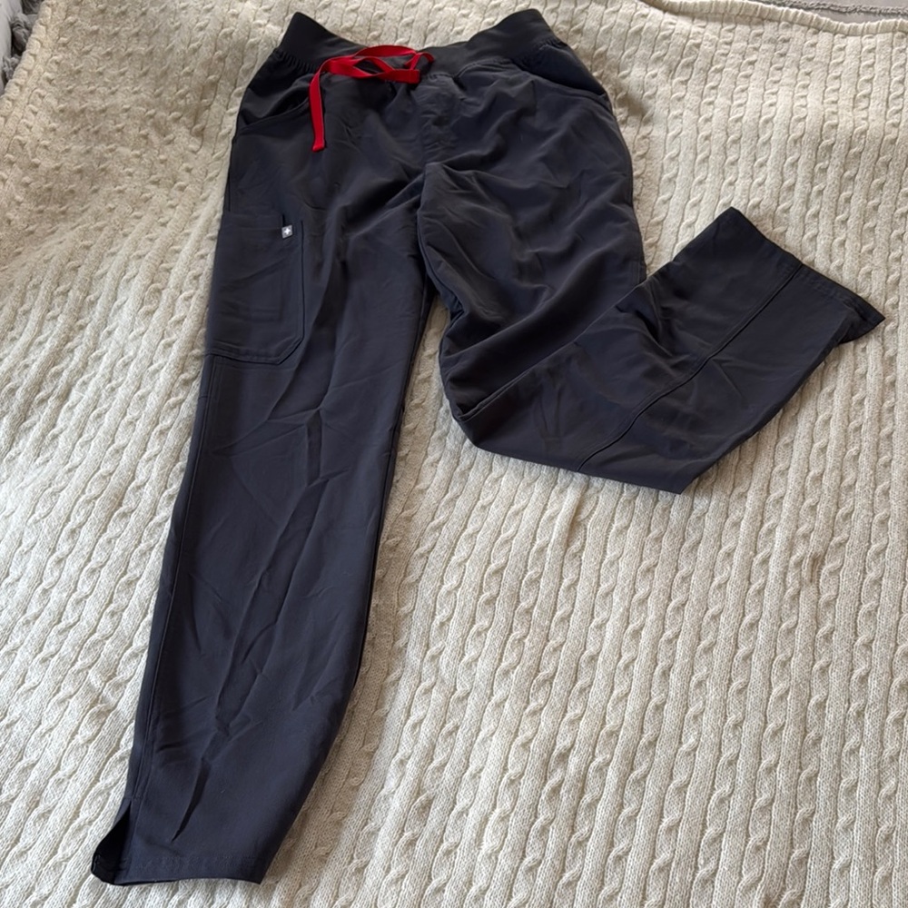 Figs grey xs tall Joggers with Red Accent